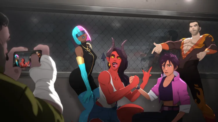 Personagens do jogo Dispatch posando para uma foto