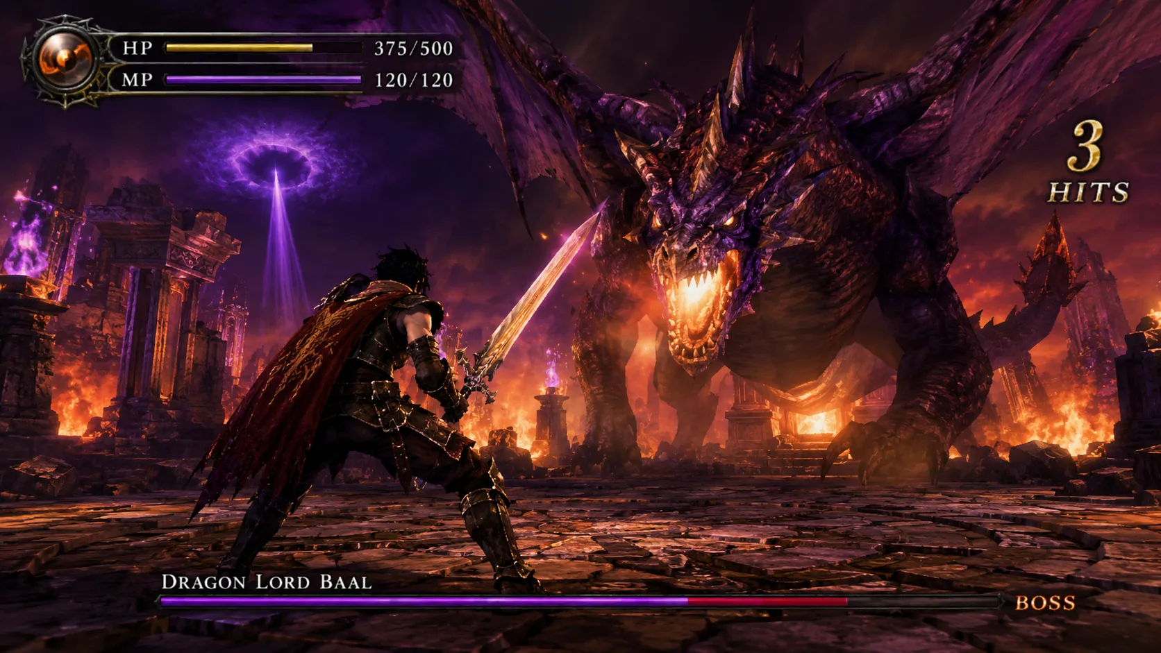 Imagem gerada por IA simulando um jogo de ps2, com um guerreiro e um dragão, e uma nota de análise.